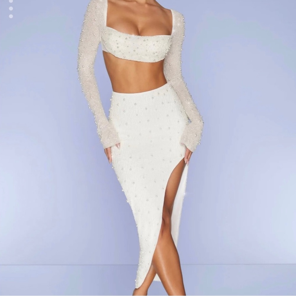 Oh Polly Long Sleeve Crop Top & High Slit Skirt